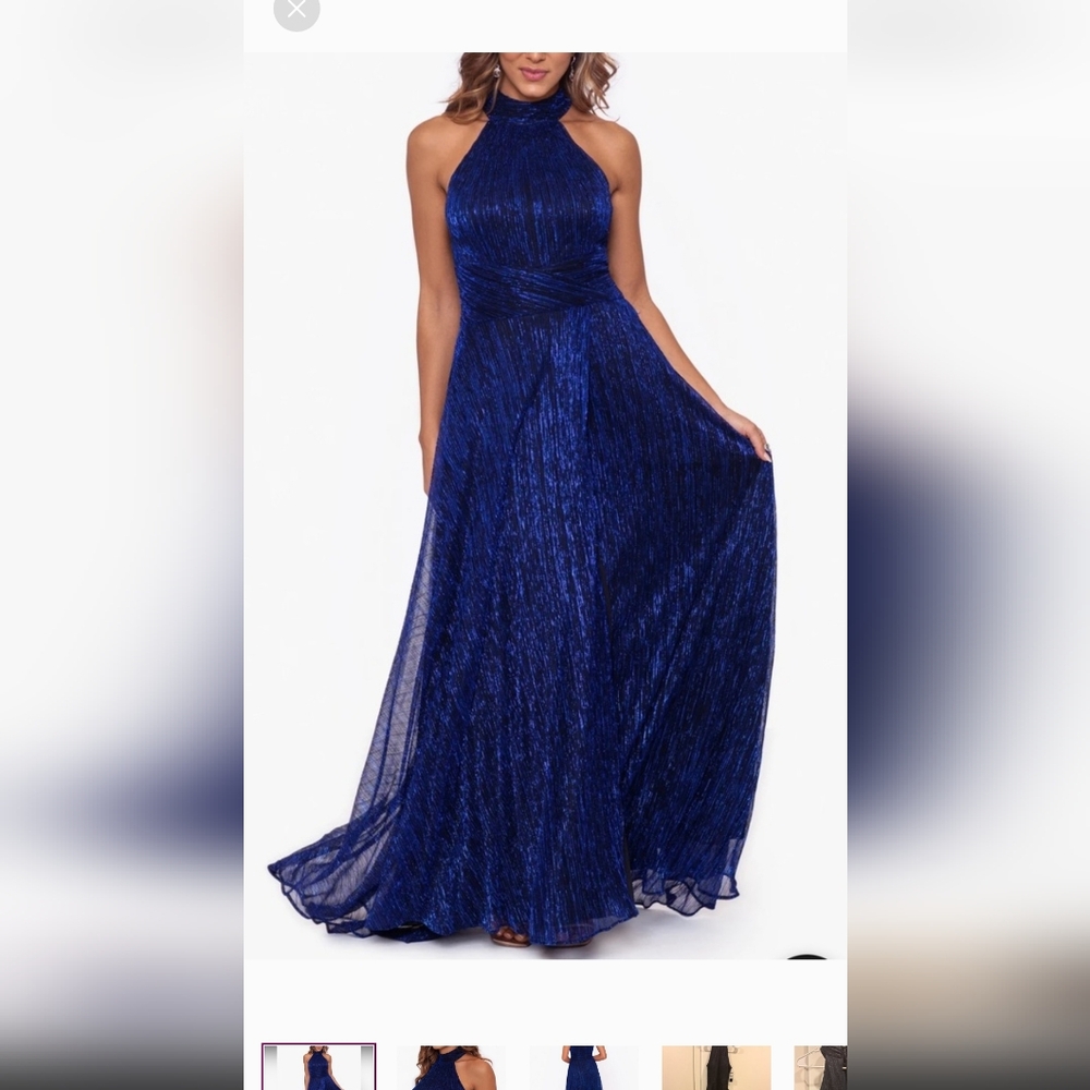 Betsy And Adam Navy Blue Halter Maxi Dress With Pockets